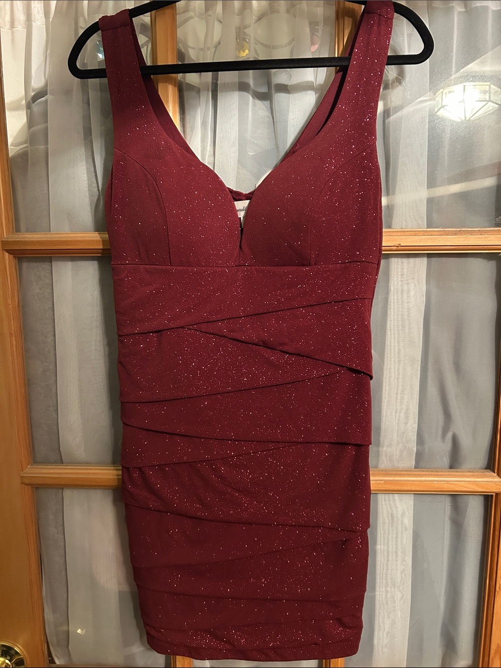 Monsoon Glittered Burgundy Sleeveless Mini Dress